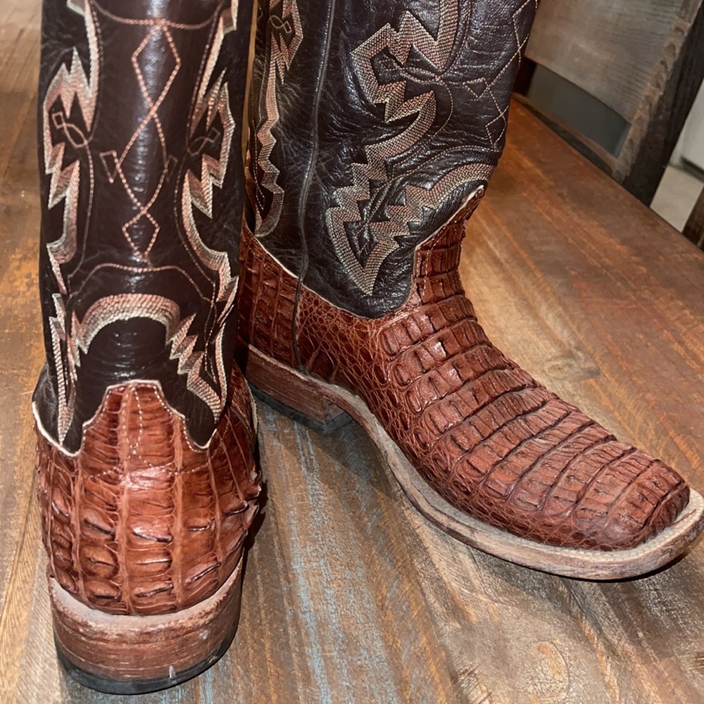 Anderson Bean Mens Hornback Caiman Square Toe Boots